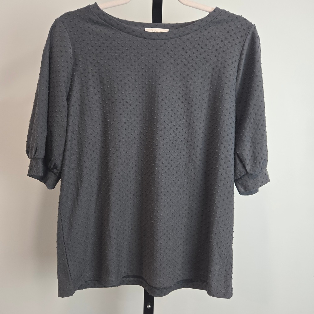LOFT Womens Grey Swiss Dot Puff Sleeve Top Blouse Business Casual Neutral Office